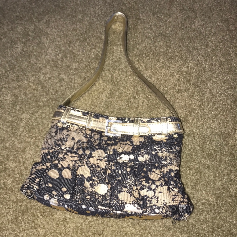 Gold splatter painted black bag with belt